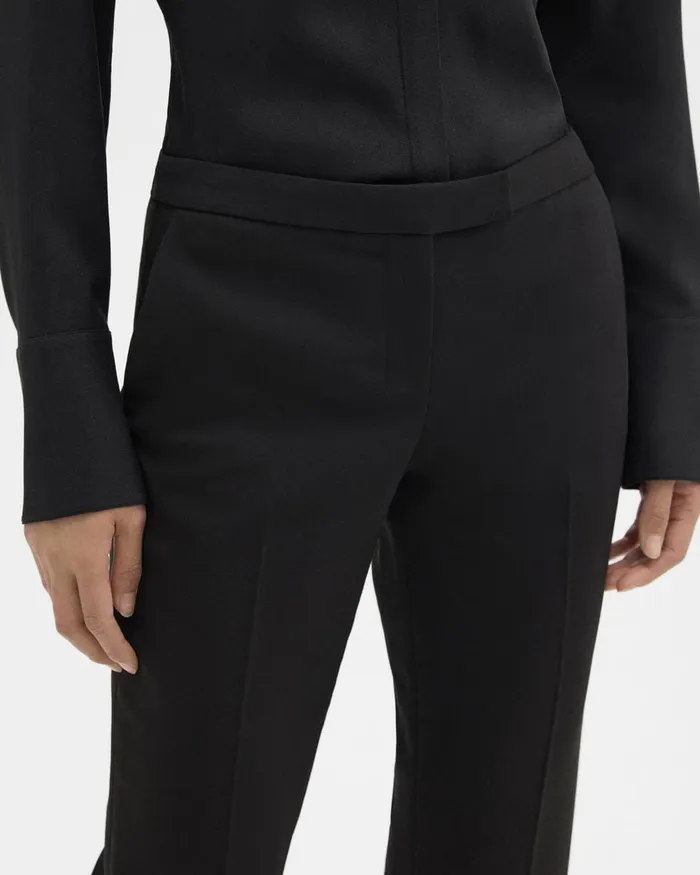 Women Theory Pants Slim LowRise Pant In Double Weave Black