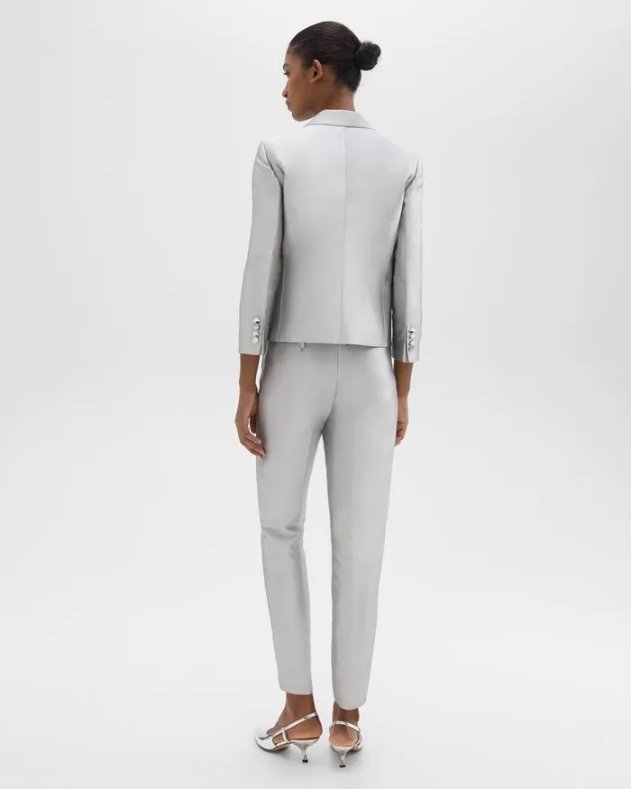Women Theory Pants Tapered Slim Pant In Metallic Silk Twill Ice Grey