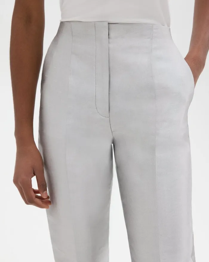 Women Theory Pants Tapered Slim Pant In Metallic Silk Twill Ice Grey