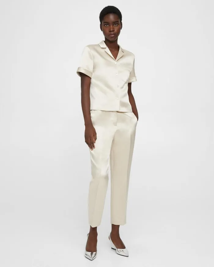 Women Theory Pants Treeca Pant In Bonded Satin Golden Wheat