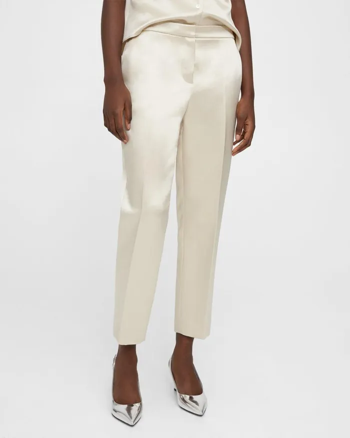Women Theory Pants Treeca Pant In Bonded Satin Golden Wheat