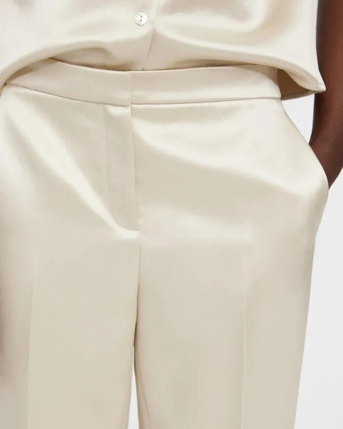 Women Theory Pants Treeca Pant In Bonded Satin Golden Wheat