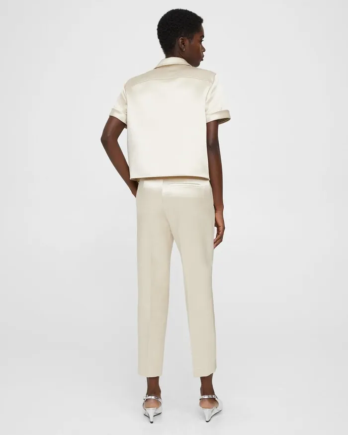 Women Theory Pants Treeca Pant In Bonded Satin Golden Wheat