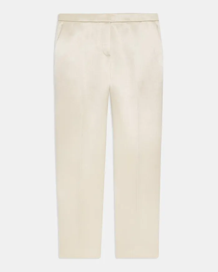 Women Theory Pants Treeca Pant In Bonded Satin Golden Wheat