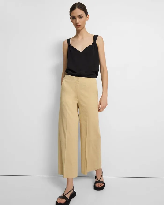 Women Theory Pants Wide Crop Pant In Good Linen Butter Yellow