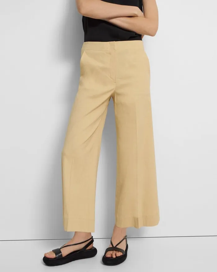 Women Theory Pants Wide Crop Pant In Good Linen Butter Yellow