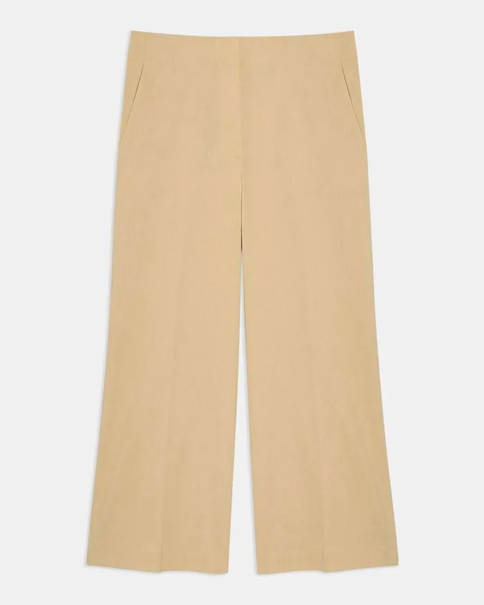 Women Theory Pants Wide Crop Pant In Good Linen Butter Yellow