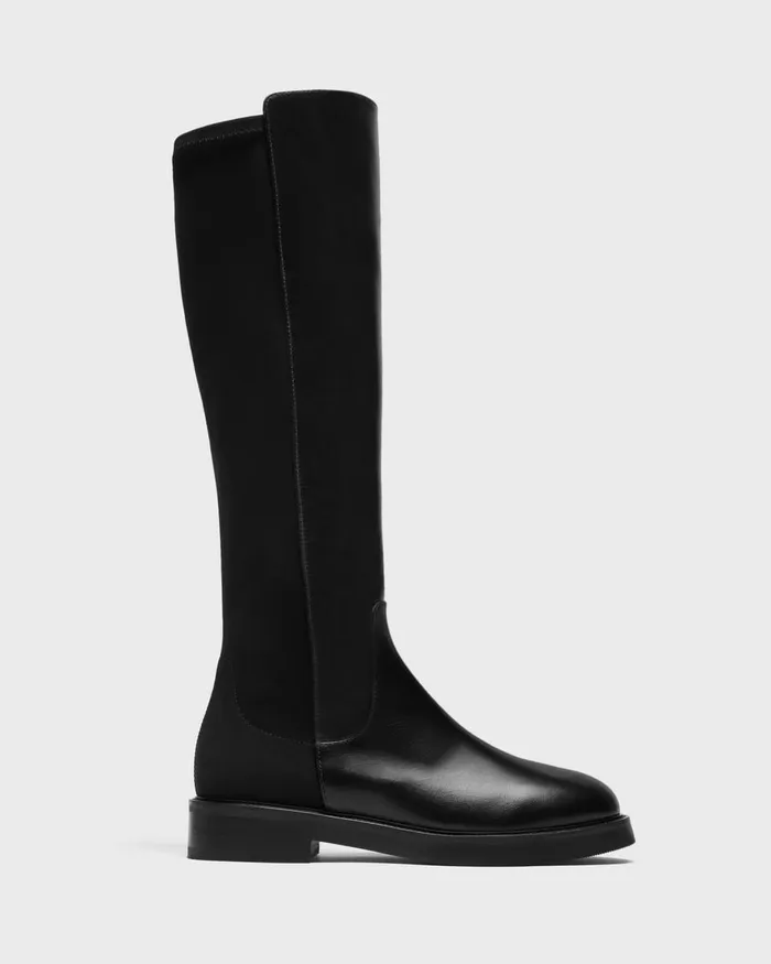 Women Theory Shoes KneeHigh PullOn Boot In Leather Black