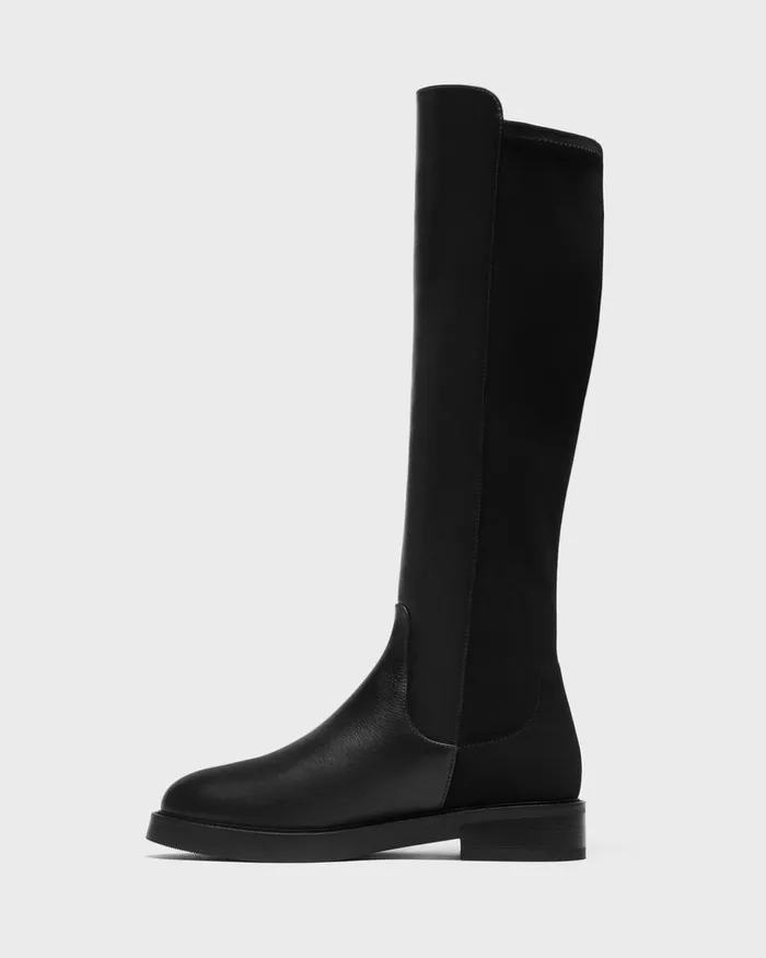 Women Theory Shoes KneeHigh PullOn Boot In Leather Black