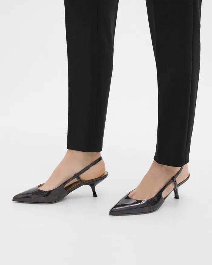Women Theory Shoes Micro Slingback Pump In Tortoiseshell Printed Leather Blackbrown