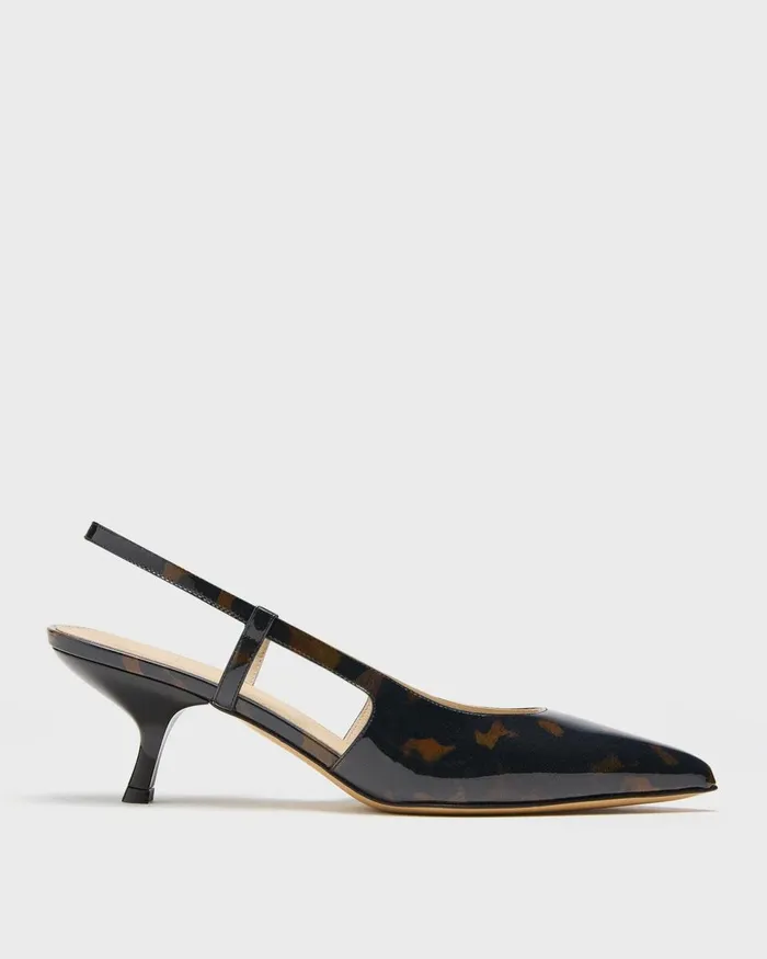 Women Theory Shoes Micro Slingback Pump In Tortoiseshell Printed Leather Blackbrown