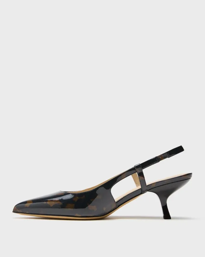 Women Theory Shoes Micro Slingback Pump In Tortoiseshell Printed Leather Blackbrown