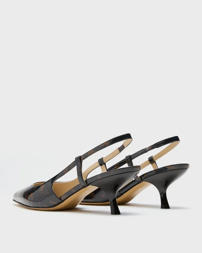 Women Theory Shoes Micro Slingback Pump In Tortoiseshell Printed Leather Blackbrown