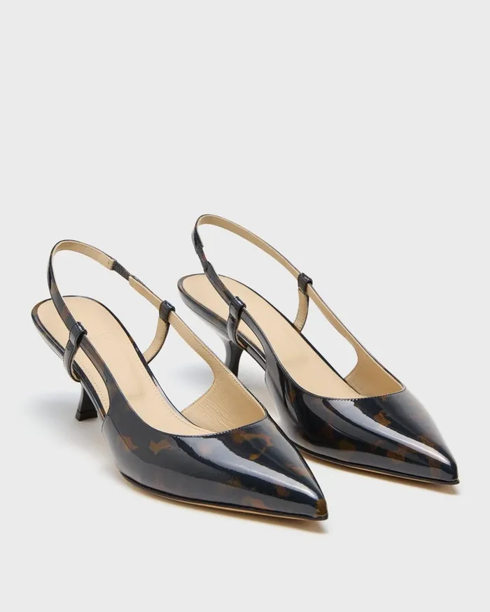 Women Theory Shoes Micro Slingback Pump In Tortoiseshell Printed Leather Blackbrown