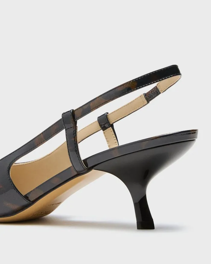 Women Theory Shoes Micro Slingback Pump In Tortoiseshell Printed Leather Blackbrown