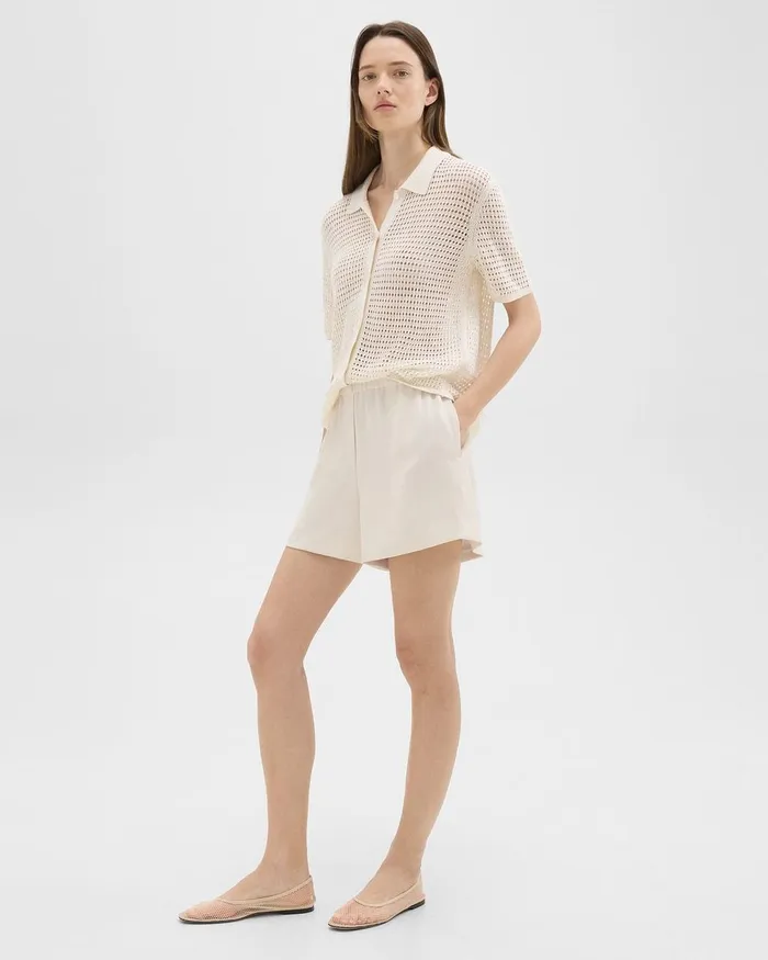 Women Theory Shorts Boxer Short In Striped Admiral Crepe Rice