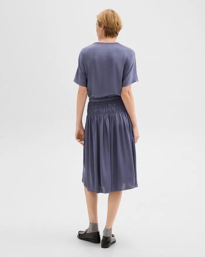 Women Theory Skirts Gathered Midi Skirt In Recycled Satin Aged Sapphire