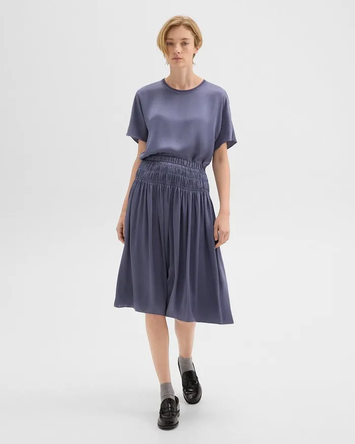 Women Theory Skirts Gathered Midi Skirt In Recycled Satin Aged Sapphire