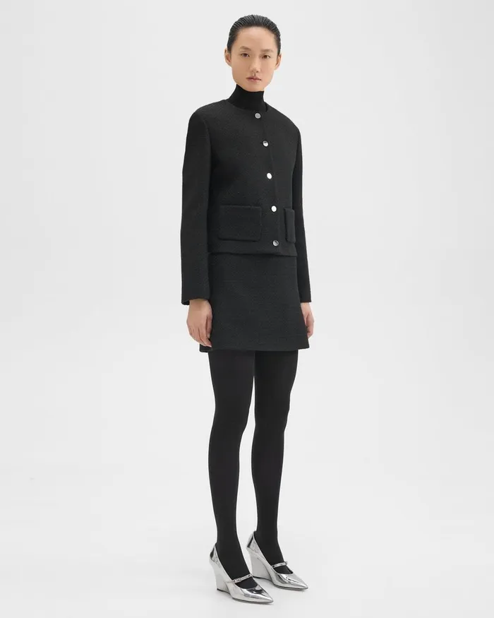 Women Theory Skirts HighWaist Mini Skirt In WoolBlend Tweed Black