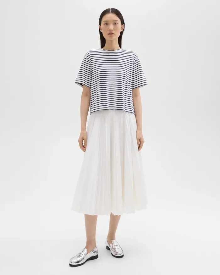 Women Theory Skirts Pleated Midi Skirt In Sleek Poplin White