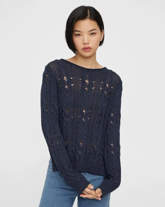 Women Theory Sweaters Cardigans Cable Knit Sweater In SilkCotton Navy