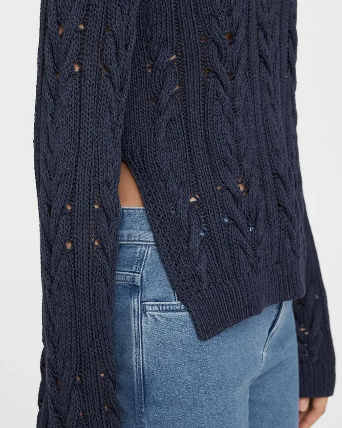 Women Theory Sweaters Cardigans Cable Knit Sweater In SilkCotton Navy