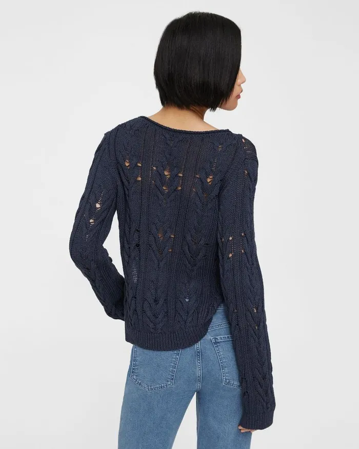 Women Theory Sweaters Cardigans Cable Knit Sweater In SilkCotton Navy