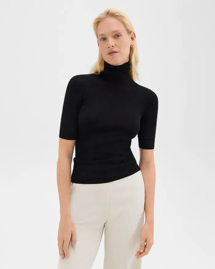 Women Theory Sweaters Cardigans Leenda ShortSleeve Turtleneck In Regal Wool Black
