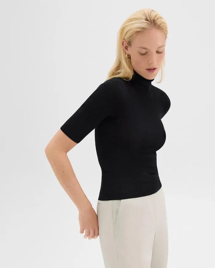 Women Theory Sweaters Cardigans Leenda ShortSleeve Turtleneck In Regal Wool Black