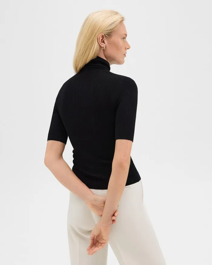 Women Theory Sweaters Cardigans Leenda ShortSleeve Turtleneck In Regal Wool Black