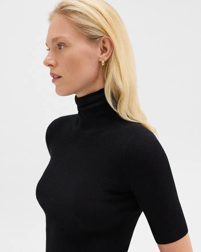 Women Theory Sweaters Cardigans Leenda ShortSleeve Turtleneck In Regal Wool Black