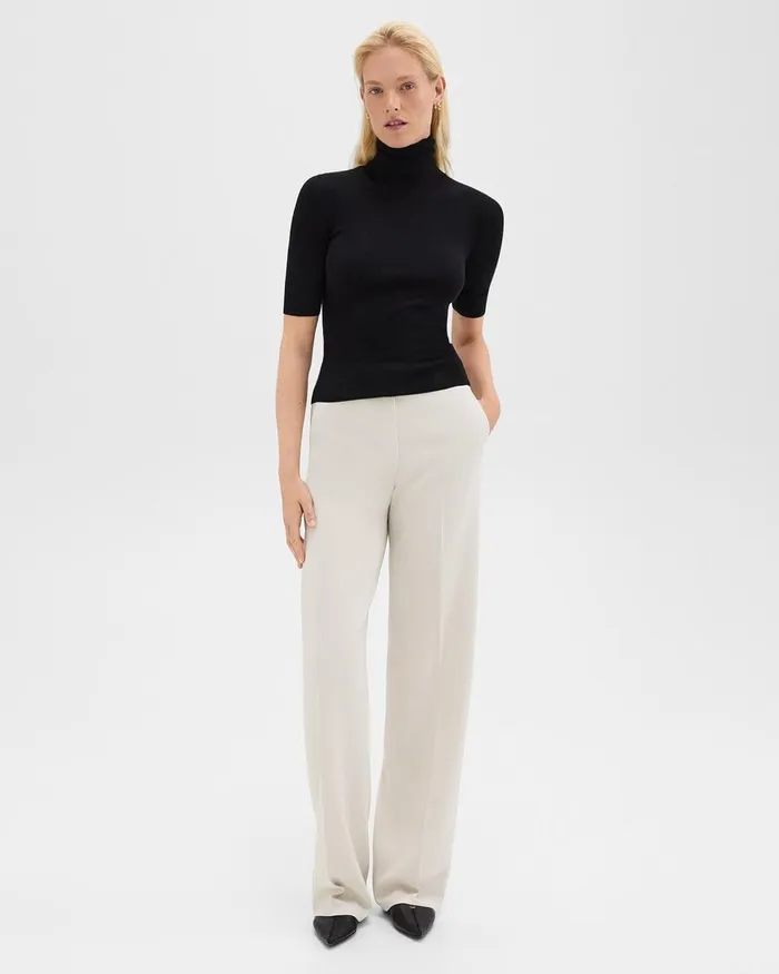 Women Theory Sweaters Cardigans Leenda ShortSleeve Turtleneck In Regal Wool Black