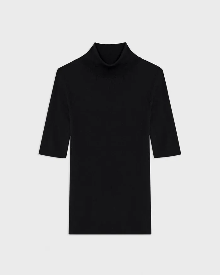 Women Theory Sweaters Cardigans Leenda ShortSleeve Turtleneck In Regal Wool Black