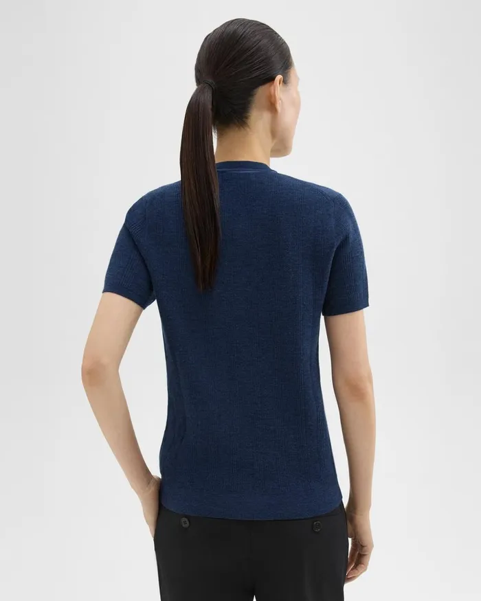 Women Theory Sweaters Cardigans Rib Knit ShortSleeve Henley Wave