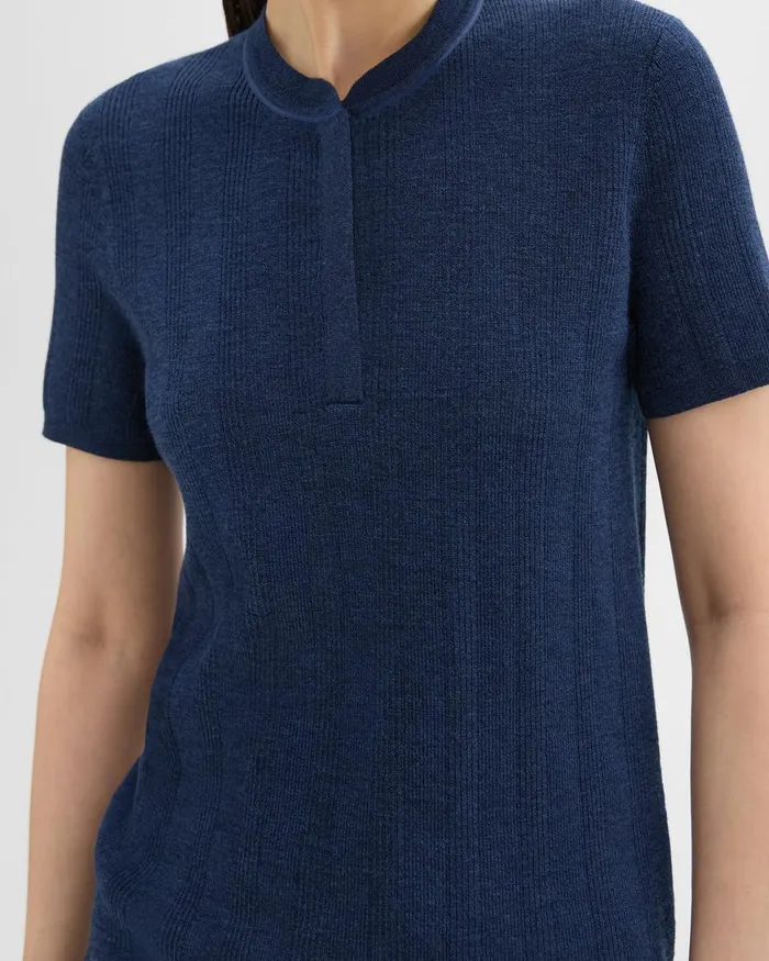 Women Theory Sweaters Cardigans Rib Knit ShortSleeve Henley Wave