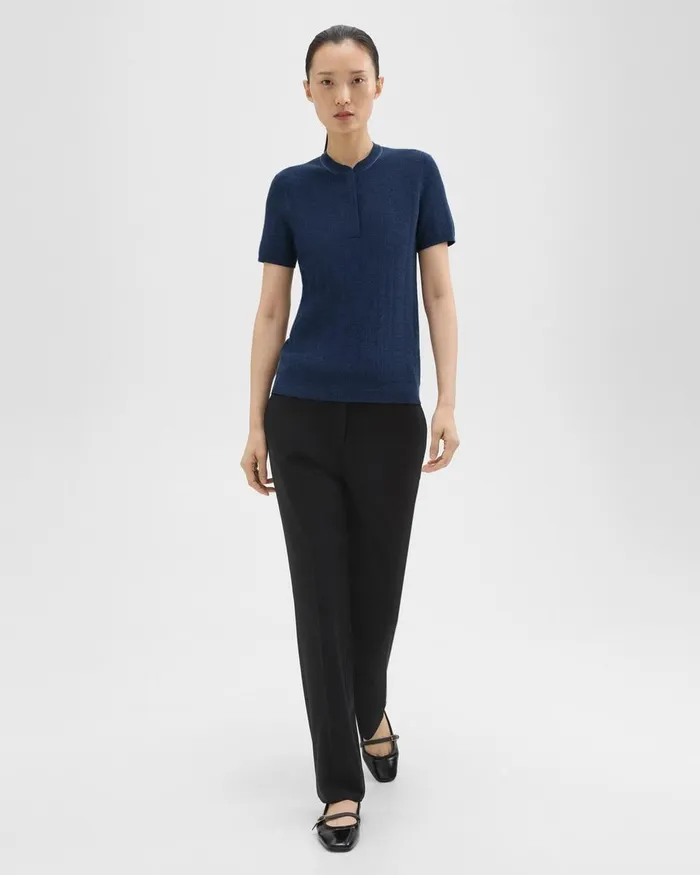 Women Theory Sweaters Cardigans Rib Knit ShortSleeve Henley Wave