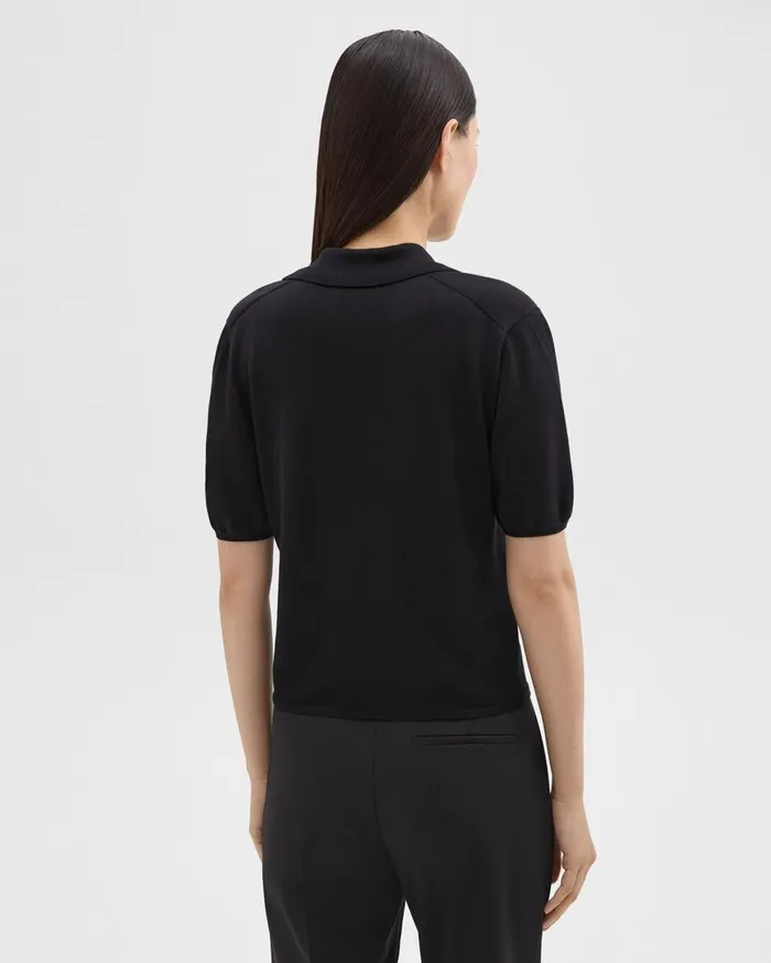 Women Theory Sweaters Cardigans ShortSleeve Polo Sweater In Regal Wool Black