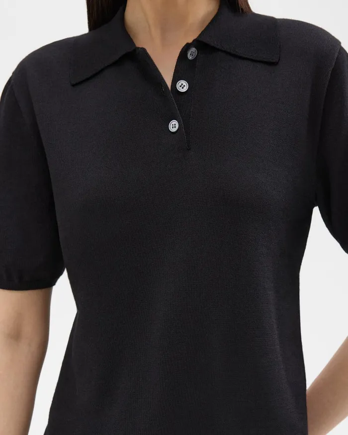 Women Theory Sweaters Cardigans ShortSleeve Polo Sweater In Regal Wool Black
