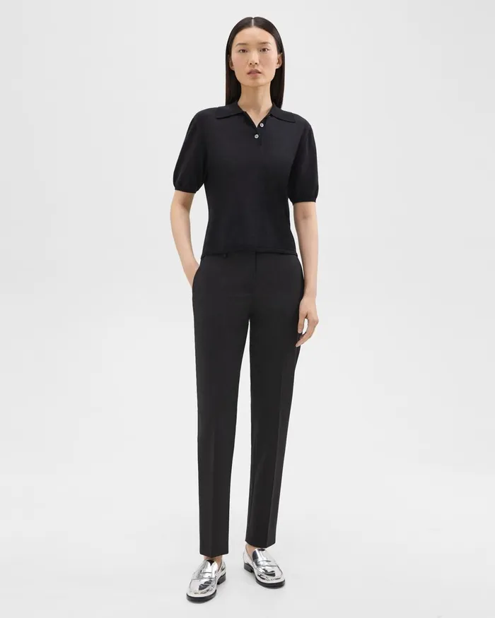 Women Theory Sweaters Cardigans ShortSleeve Polo Sweater In Regal Wool Black