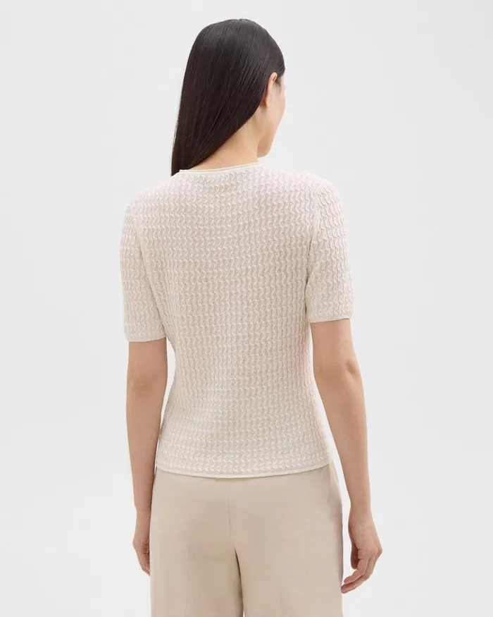 Women Theory Sweaters Cardigans ShortSleeve Sweater In Cable Knit Linen Bone