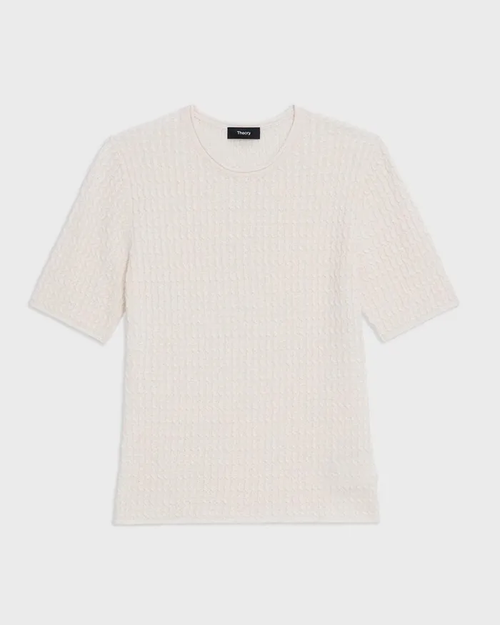Women Theory Sweaters Cardigans ShortSleeve Sweater In Cable Knit Linen Bone