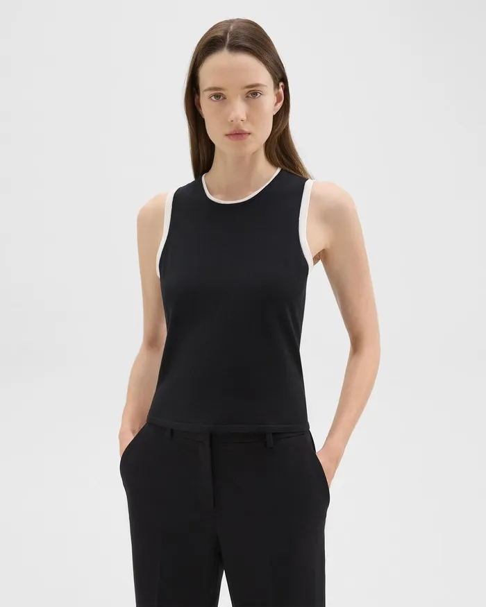 Women Theory Sweaters Cardigans Sleeveless Sweater In Regal Wool Blacknew Ivory