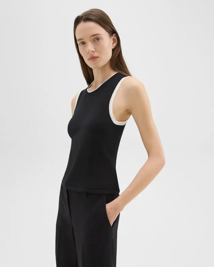 Women Theory Sweaters Cardigans Sleeveless Sweater In Regal Wool Blacknew Ivory