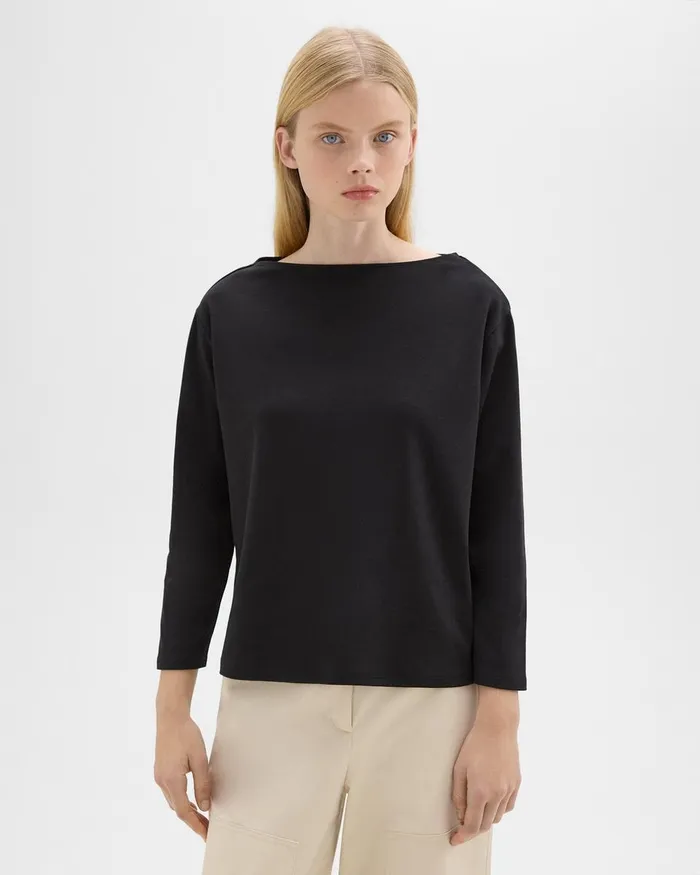 Women Theory TShirts Tank Tops Boat Neck Tee In Cotton Jersey Black