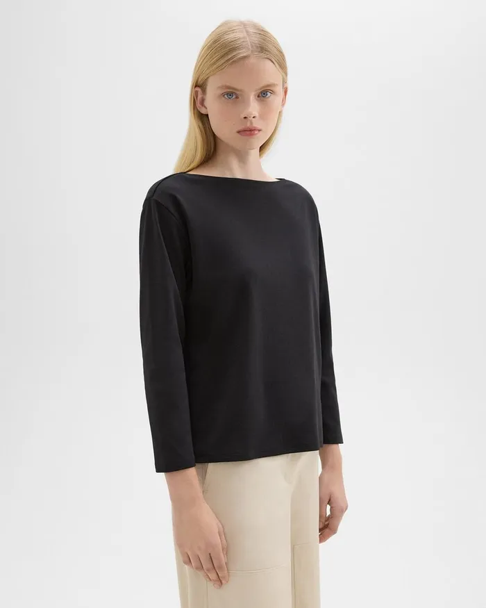Women Theory TShirts Tank Tops Boat Neck Tee In Cotton Jersey Black