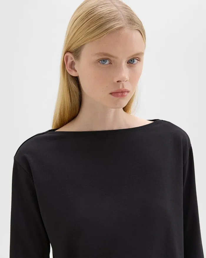 Women Theory TShirts Tank Tops Boat Neck Tee In Cotton Jersey Black