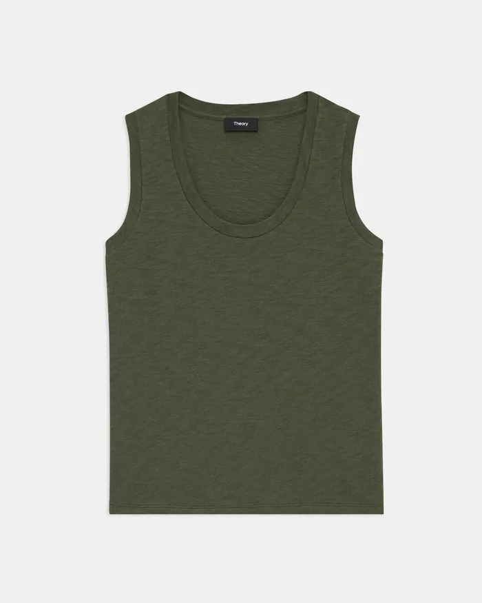 Women Theory TShirts Tank Tops Easy Tank Top In Organic Slub Cotton Dark Olive
