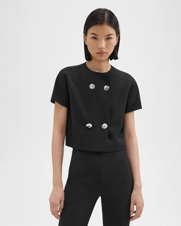 Women Theory Tops DoubleBreasted Crop Top In Crepe Black