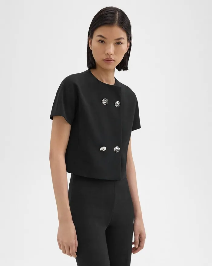 Women Theory Tops DoubleBreasted Crop Top In Crepe Black