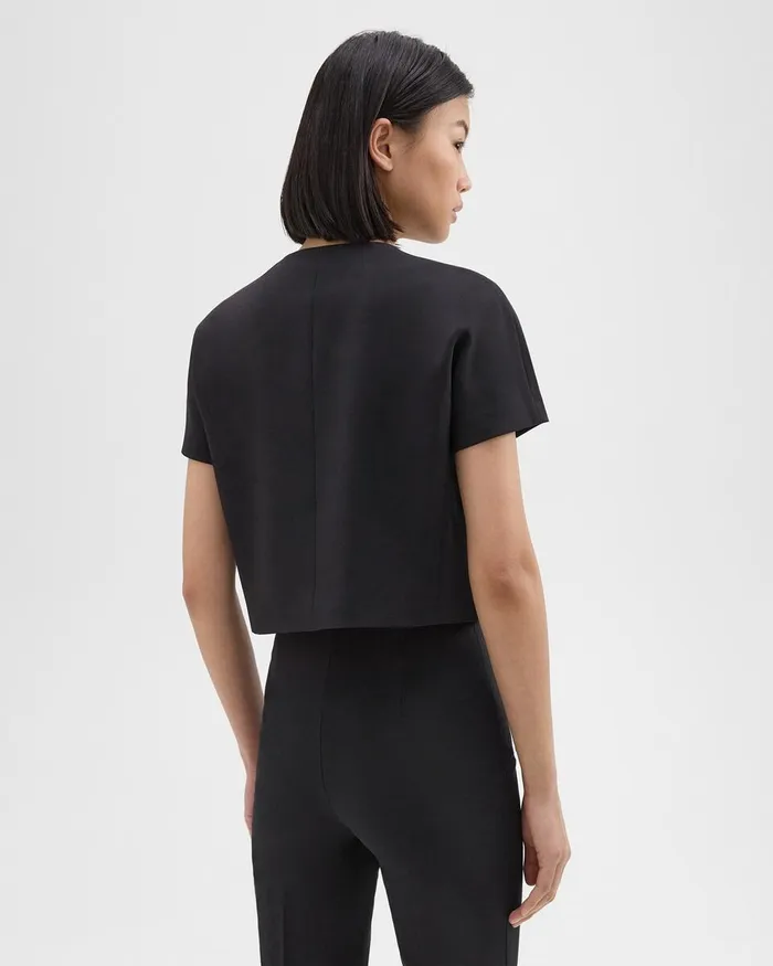 Women Theory Tops DoubleBreasted Crop Top In Crepe Black